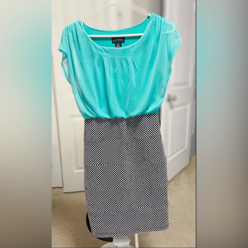 Enfocus Studio Turquoise Midi Dress with black and white polkadots - Picture 6 of 10